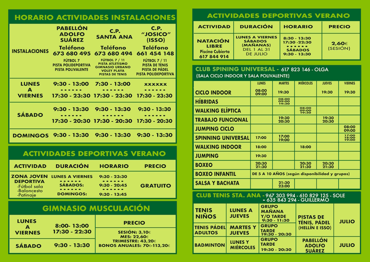 Horarios actividades