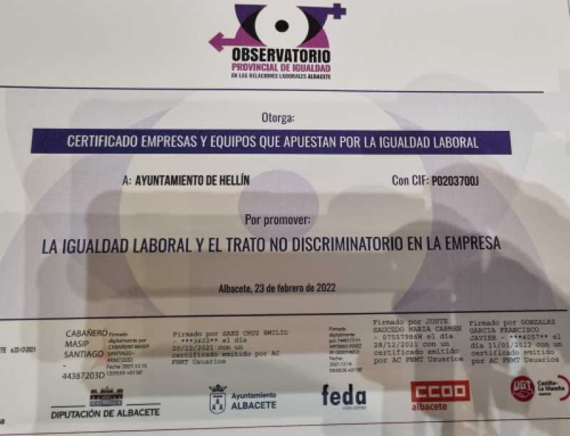 Certificado “Empresas y Equipos que apuestan por la Igualdad laboral”
